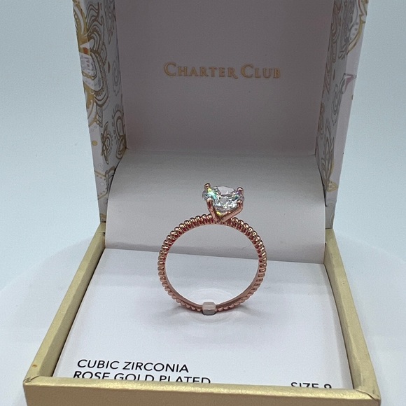 Charter Club Crystal Solitaire Textured Ring in Rose Gold-Tone Sizes 7-11 NWT - Picture 3 of 6